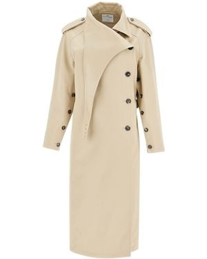 Courreges Long Trench Coat With Asymmetrical Closure - Natural