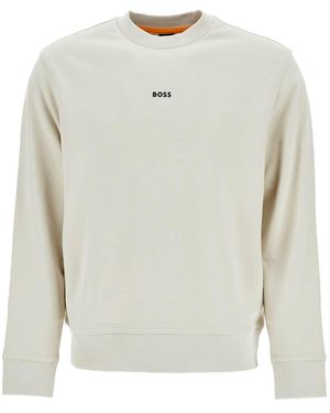 BOSS Light Cotton Sweatshirt With Long Sleeves And Round Neck Regular Fit - White