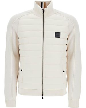 BOSS Slim Fit Cotton And Wool Zip-Up Sweatshirt - White