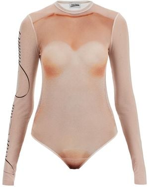 Jean Paul Gaultier Printed Mesh Body Suit For - White