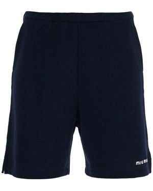 Miu Miu Sporty Bermuda Shorts With Embroidered Logo - Blue