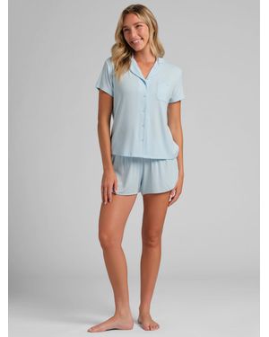 Comfrt Slinky Rib Short Sleeve Pj Set - Blue