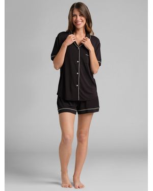 Comfrt Luna Lounge Short Sleeve Short Pj Set - Black