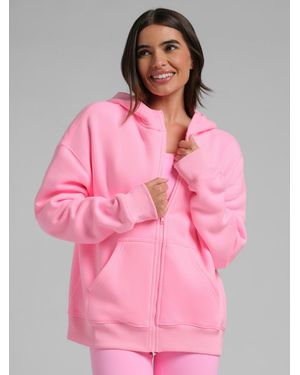 Comfrt Neon Basic Crop Zip Hoodie - Pink