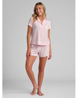 Comfrt Slinky Rib Short Sleeve Pj Set - Red