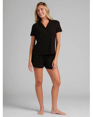 Comfrt Slinky Rib Short Sleeve Pj Set - Black