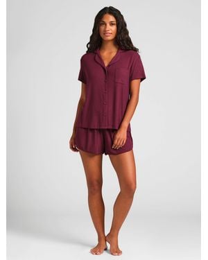Comfrt Slinky Rib Short Sleeve Pj Set - Red