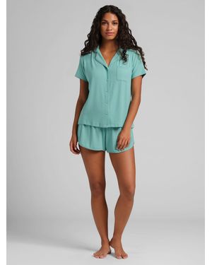 Comfrt Slinky Rib Short Sleeve Pj Set - Blue