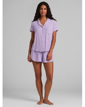 Comfrt Slinky Rib Short Sleeve Pj Set - Purple