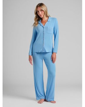 Comfrt Luna Lounge Long Sleeve Pant Pj Set - Blue