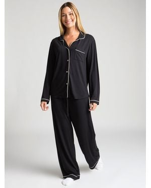 Comfrt Luna Lounge Long Sleeve Pant Pj Set - Black