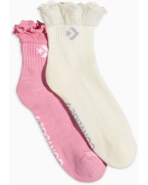 Converse 2-Pack Lettuce Edge Quarter Socks - Pink