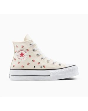 Converse Chuck Taylor All Star Lift Platform Embroidered Strawberries - White