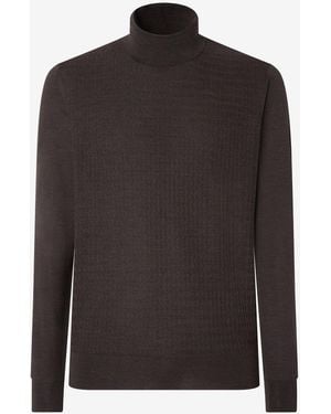 Corneliani Ultra-Fine 120's Wool Turtleneck With Wavy Stitch - Black