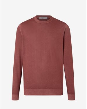 Corneliani Bordeaux Crew Neck Pure Wool Knitwear - Red