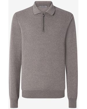 Corneliani Long-Sleeved Zip-Up Polo Shirt Made From Pure Extra Fine Wool - Grey