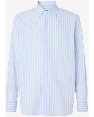 Corneliani And Light Striped Pure Cotton Shirt - Blue