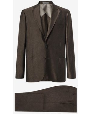 Corneliani Wool And Chambray Linen Suit - Gray