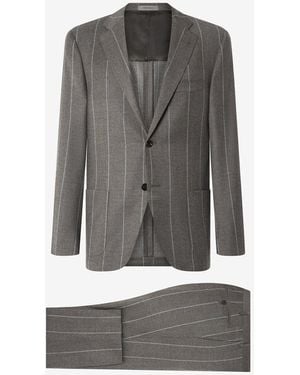 Corneliani Pinstripe 130's Wool And Silk Suit - Gray