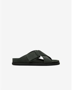 Corneliani Dark Sandals With Suede Crossover Straps - Green
