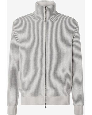 Corneliani Two-Tone Full Zip Sublime Cashmere And Wool Sweater - Gray