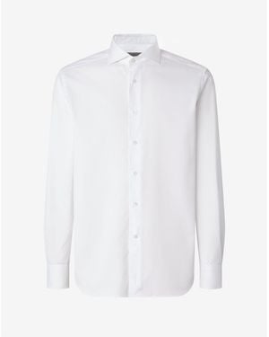Corneliani Camicia Bianca Con Disegno Microfantasia A Nido D'Ape - Bianco