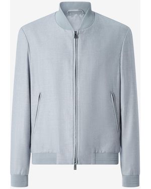 Corneliani Patterned Wool Twill Bomber Jacket - Blue