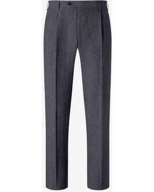 Corneliani Single-Dart Trousers Made From Pure Linen Chambray - Grey