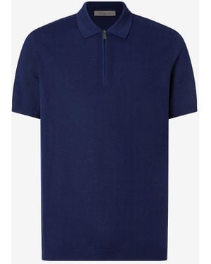 Corneliani Zipped Pure Cotton Polo Shirt - Blue