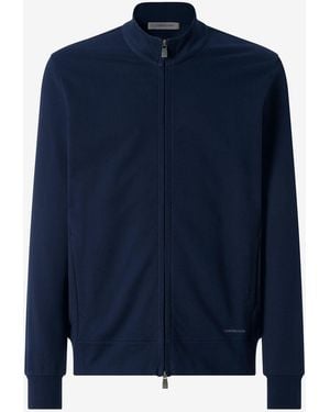 Corneliani Full-Zip Light Cotton Sweatshirt - Blue