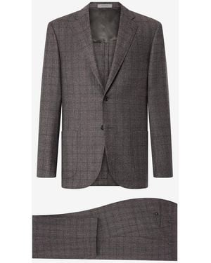 Corneliani Glen Plaid Stretch Wool And Silk Suit - Gray