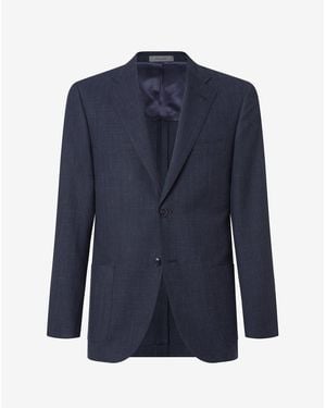 Corneliani Wool, Silk And Linen Jacket With Herringbone Pattern - Blue