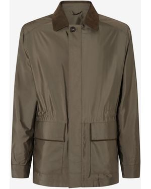 Corneliani Dark Technical Silk Caban Coat - Green