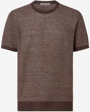 Corneliani Crew Neck Linen And Silk Knitwear - Brown