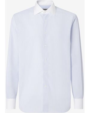 Corneliani Cotton Poplin Shirt With Light Checks - White