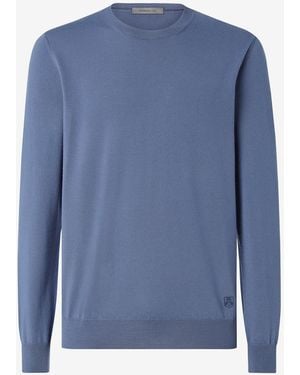 Corneliani Light Crew Neck Pure Extra Fine Wool Sweater - Blue