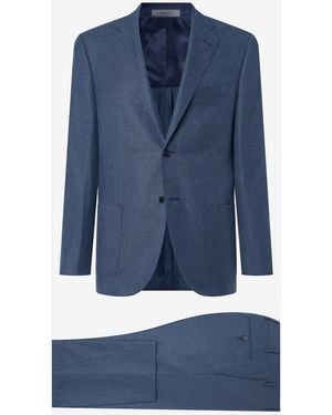 Corneliani Wool, Linen And Silk Sharkskin Suit - Blue