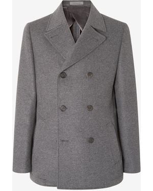 Corneliani Reversible Wool, Silk And Cashmere Peacoat - Gray