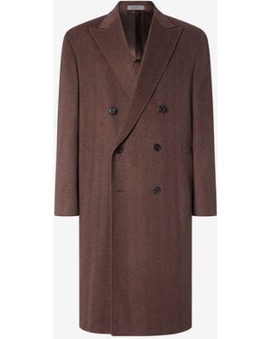 Corneliani Herringbone Pure Cashmere Coat - Brown