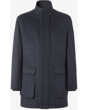 Corneliani Melange Pure Wool Caban Coat - Blue