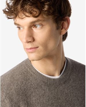 Corneliani Melange Taupe Crew Neck Made From Superfine Merino Wool - Natural