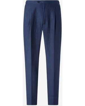 Corneliani 2-Pleated Linen Chambray Trousers - Blue