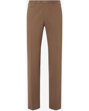 Corneliani Cotton Gabardine And Cashmere Trousers - Brown