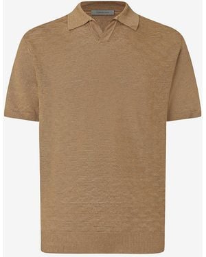 Corneliani Dark Buttonless Linen Polo Shirt - Natural