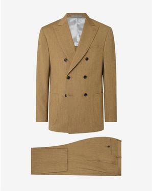 Corneliani Double-Breasted Wool, Silk And Linen Suit - Natural