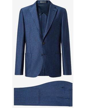 Corneliani Wool And Chambray Linen Suit - Blue
