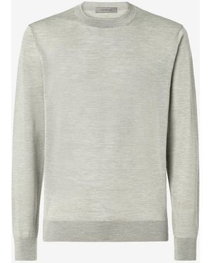 Corneliani Light Wool, Linen And Silk Crew Neck Knitwear - Grey