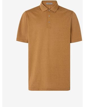 Corneliani Mustard-Coloured Luxury Jersey Polo Shirt With Buttons - Brown