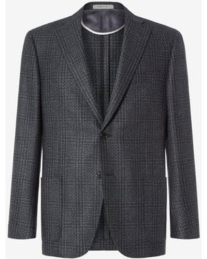 Corneliani Giacca Grigio Mélanges Antracite Overcheck - Blu
