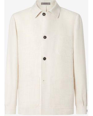 Corneliani Wool And Linen Hopsack Jacket - White